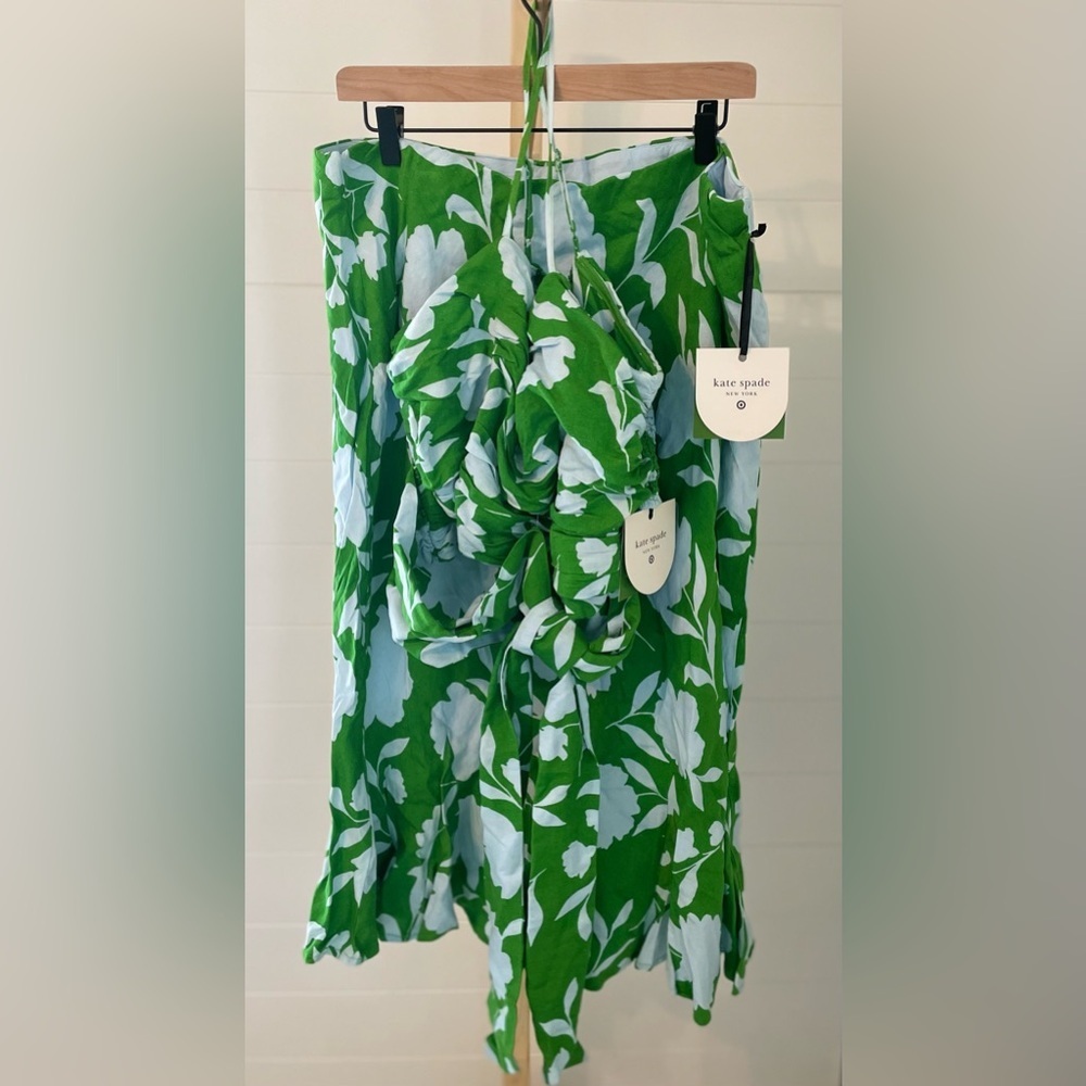 Kate Spade New York Target Green Floral Linen Blend Top & Midi Skirt Set XL NEW